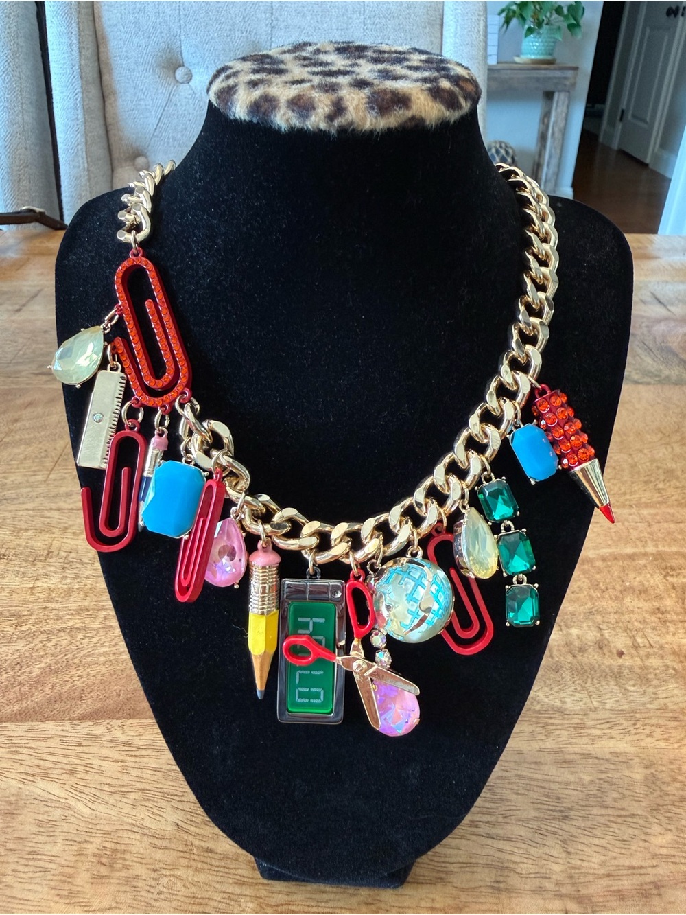 Gold Multi-Color Charm Statement Necklace - Women Jewelry